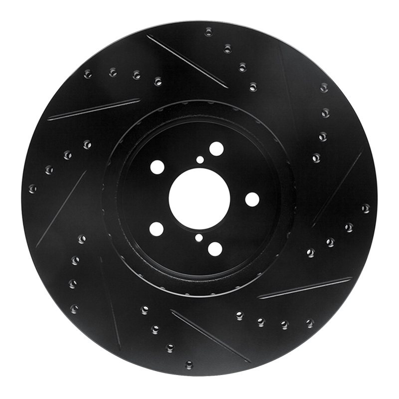 Subaru Outback Brake Rotor (1) - Front Left - R1 Concepts - Drilled & Slotted - Black - `05-`18